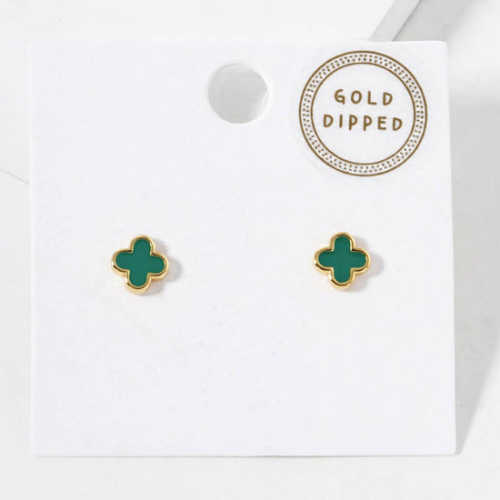 Gold-Dipped Clover Earrings-Green