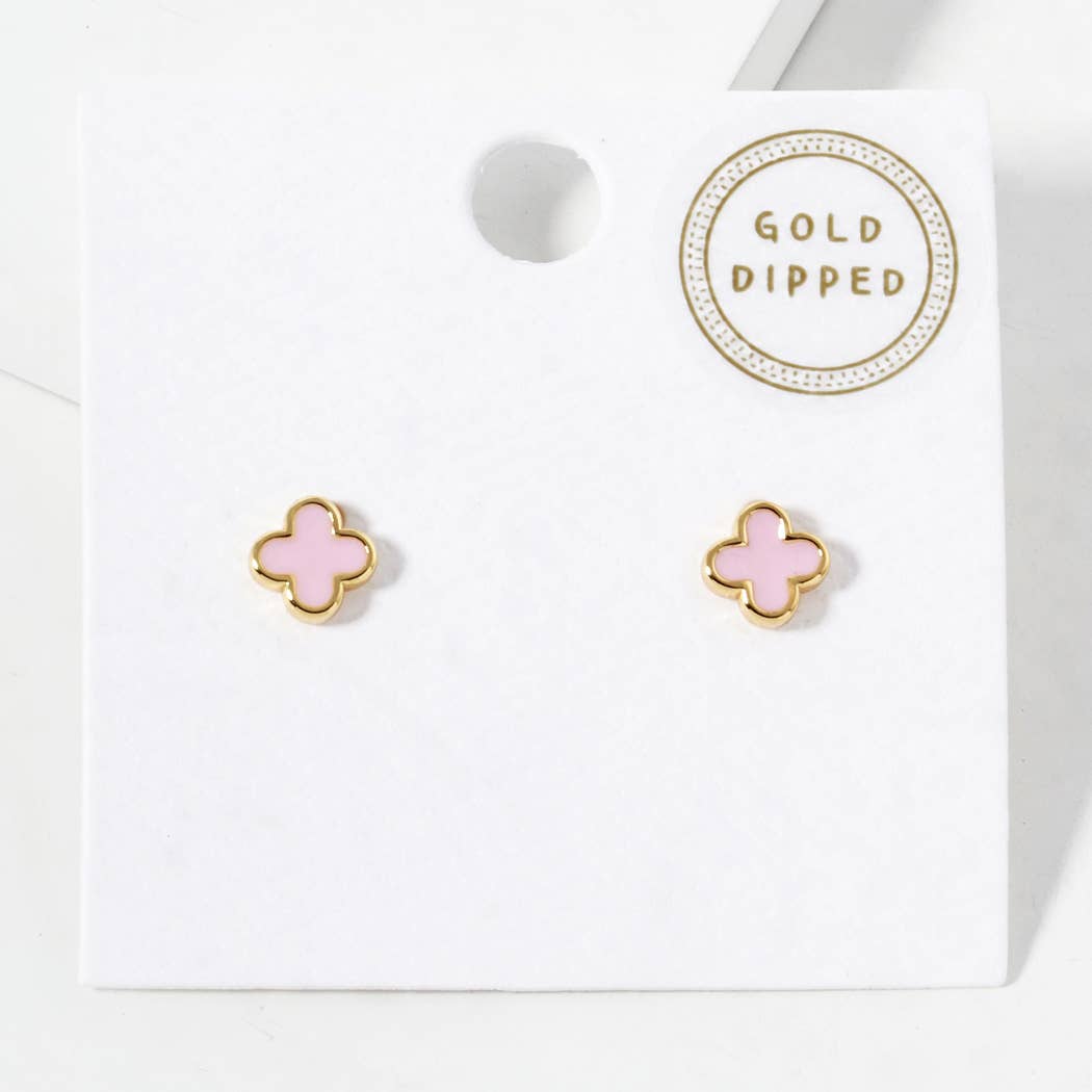Gold-Dipped Clover Earrings-Pink