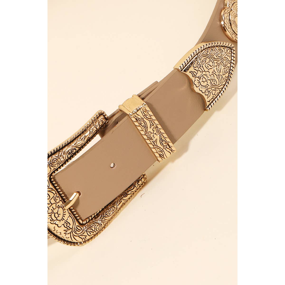 Etched Flower Heart Faux Leather Belt