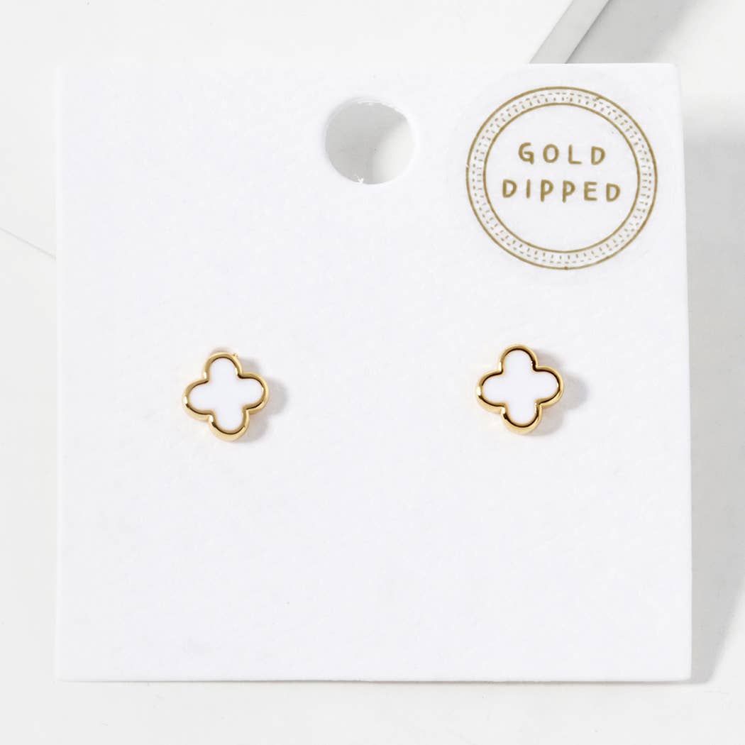 Gold-Dipped Clover Earrings-White