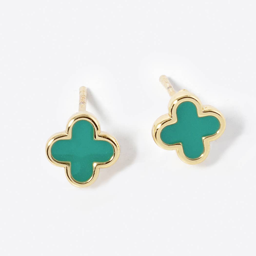 Gold-Dipped Clover Earrings-Green