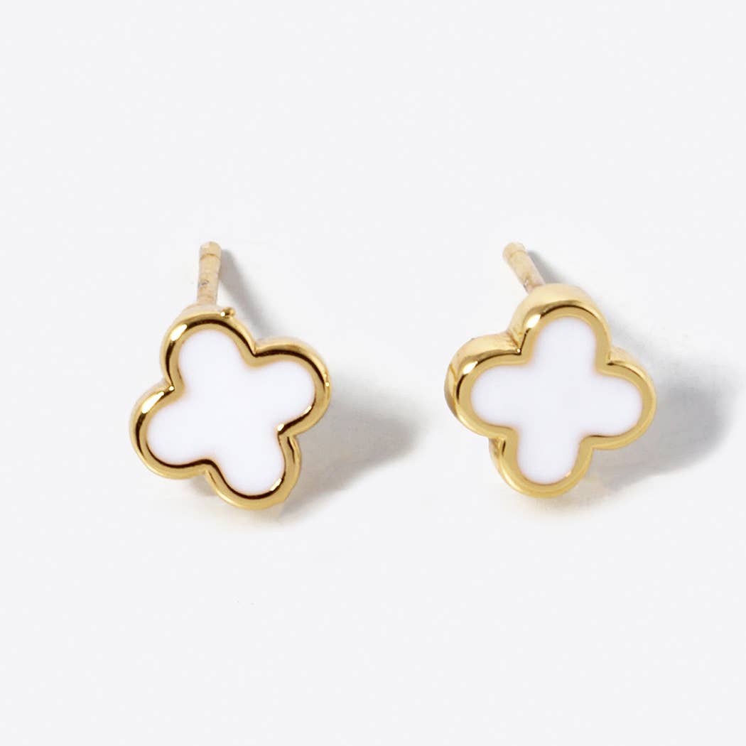 Gold-Dipped Clover Earrings-White