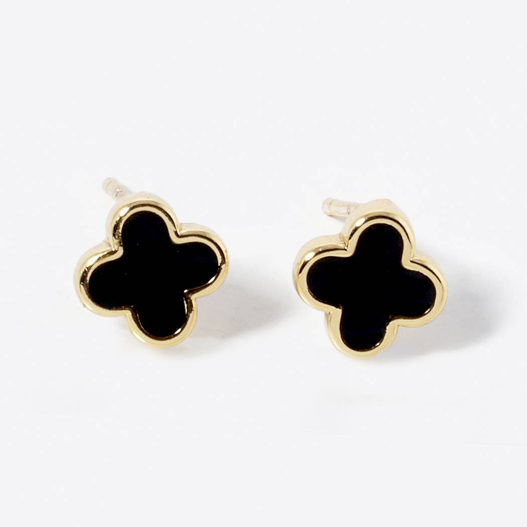 Gold-Dipped Clover Earrings- Black