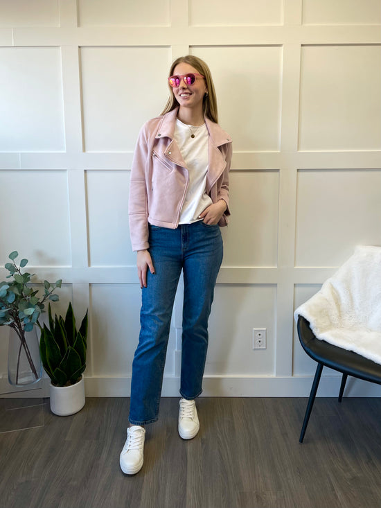 Dex-Pretty in Pink Suede Moto Jacket - 21 Kouture