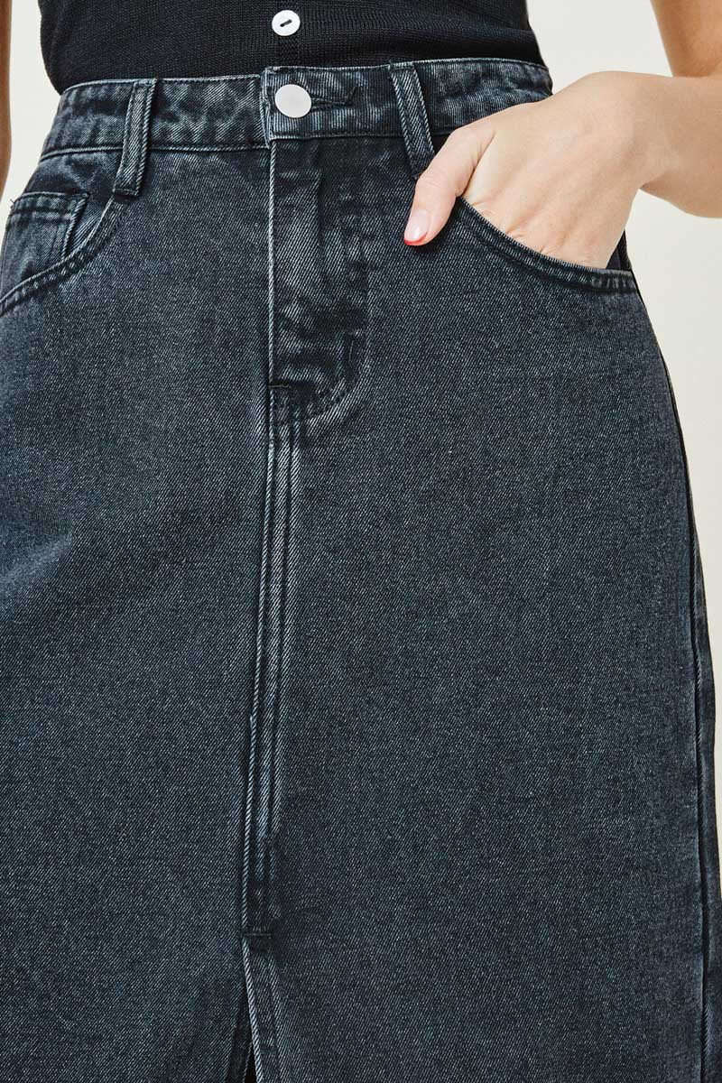 Self Secure Denim Skirt- Black