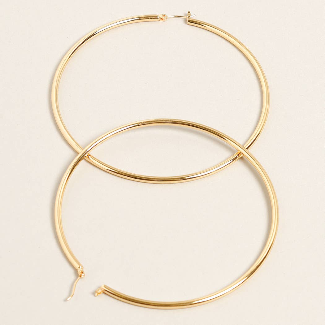 XL-14K Gold Dipped Pin Catch Hoop Earrings: ONE SIZE / GD